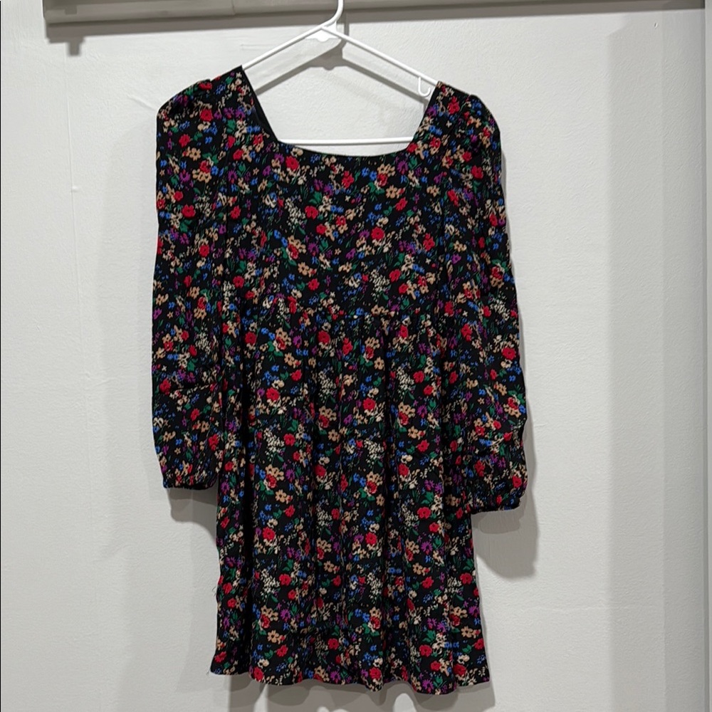 Floral Black Blouse with Multicolor Flowers